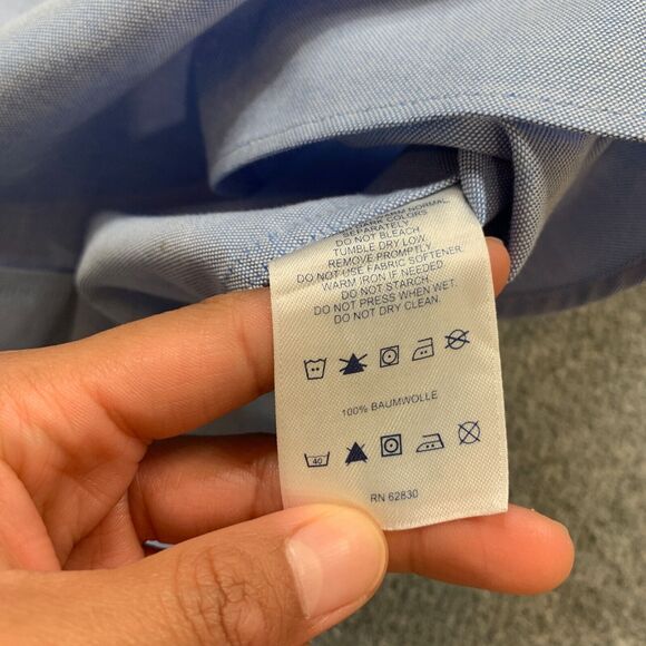 Lands End Shirt Mens 17 Tall Blue Bell Supima No Iron Oxford Button Down Classic - Picture 6 of 9